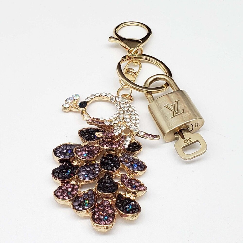 Authentic LV Gold Padlock & Key Set ✨ Luxury Bag Charm w/ Peacock Keychain - Picture 2 of 8